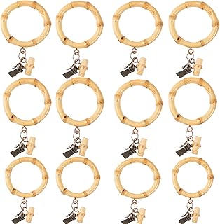 12 Pack Bamboo Curtain Rings with Metal Clips, Fits 1.3 Inch Rod (1.57 I...
