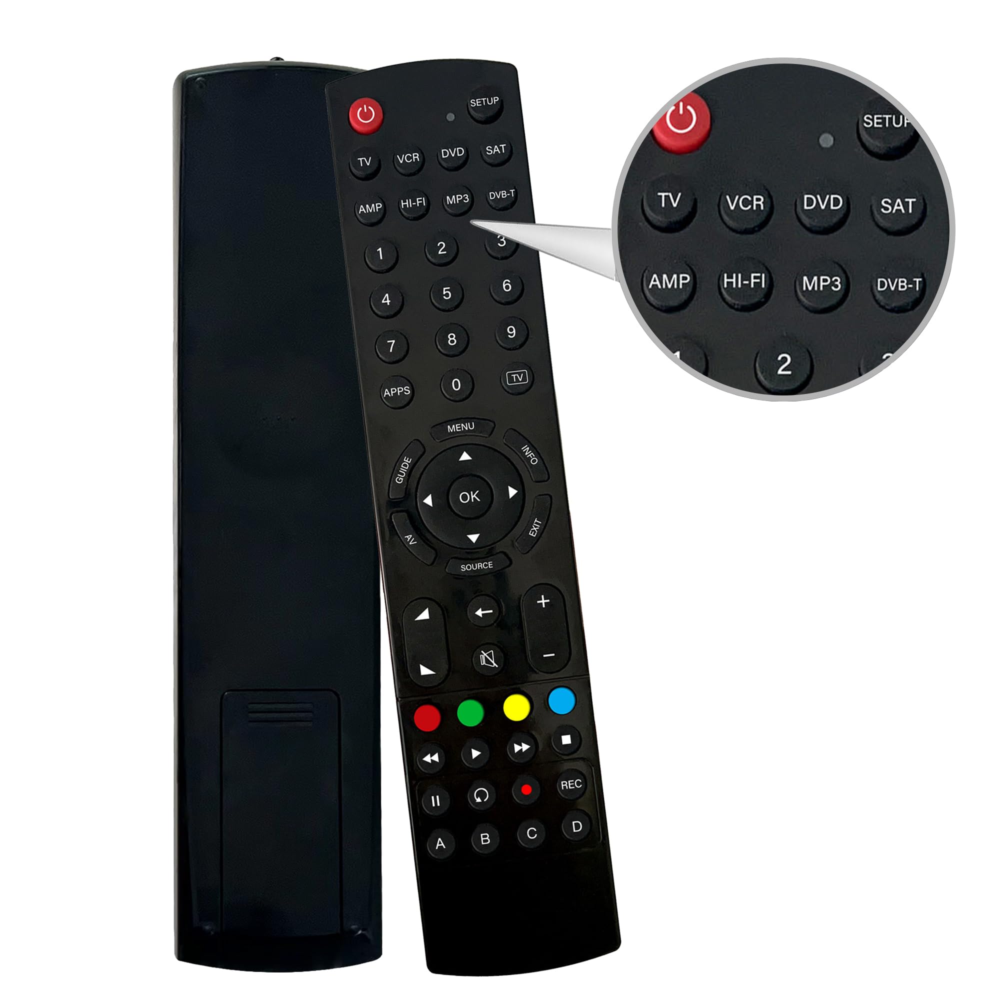 RiryUniversal Remote Control - Controls 8 devices (TV, Freeview, Blu-ray, Media Streaming, IR Gaming, and Audio) - Learning Function-High Playability- Suitable for All Brands