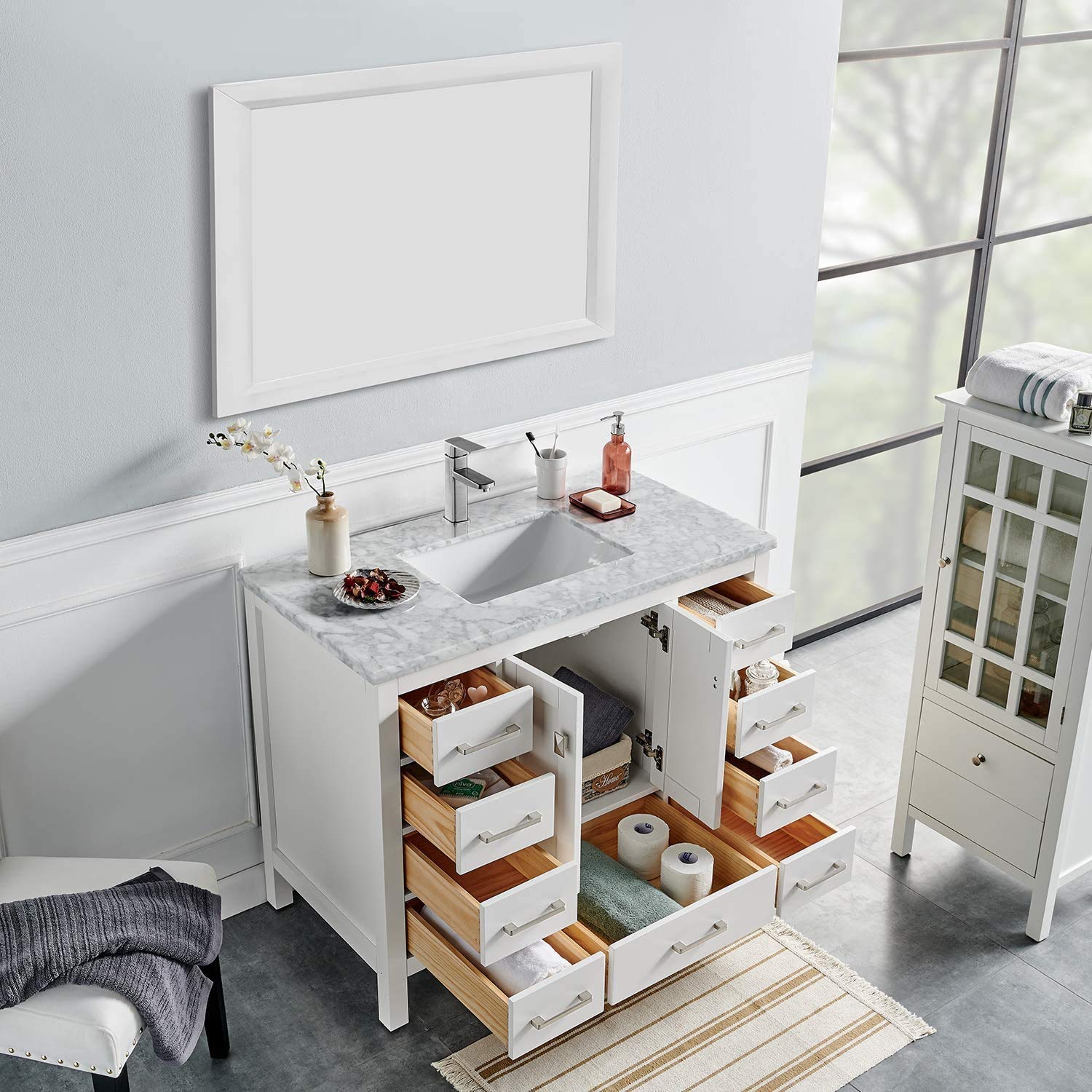 Eviva Hampton 36 x 18 inch White Transitional Bathroom Vanity with ...