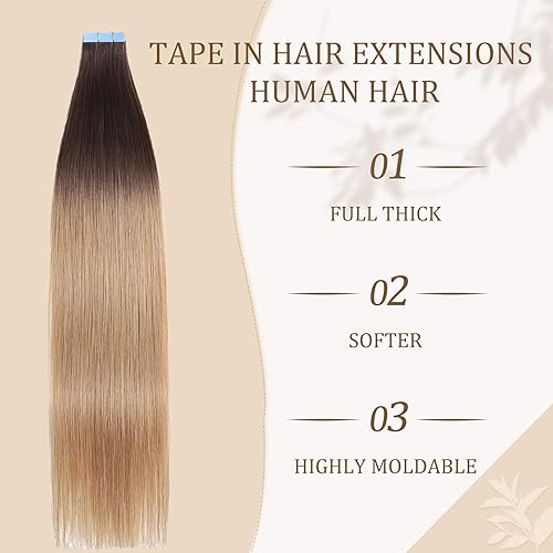 Miniatura 10 de Extensiones de cabello humano Remy con cinta, extensiones de cabello humano real, 1.76 ozpaquete, 20 unidades, pegamento adhesivo invisible sin