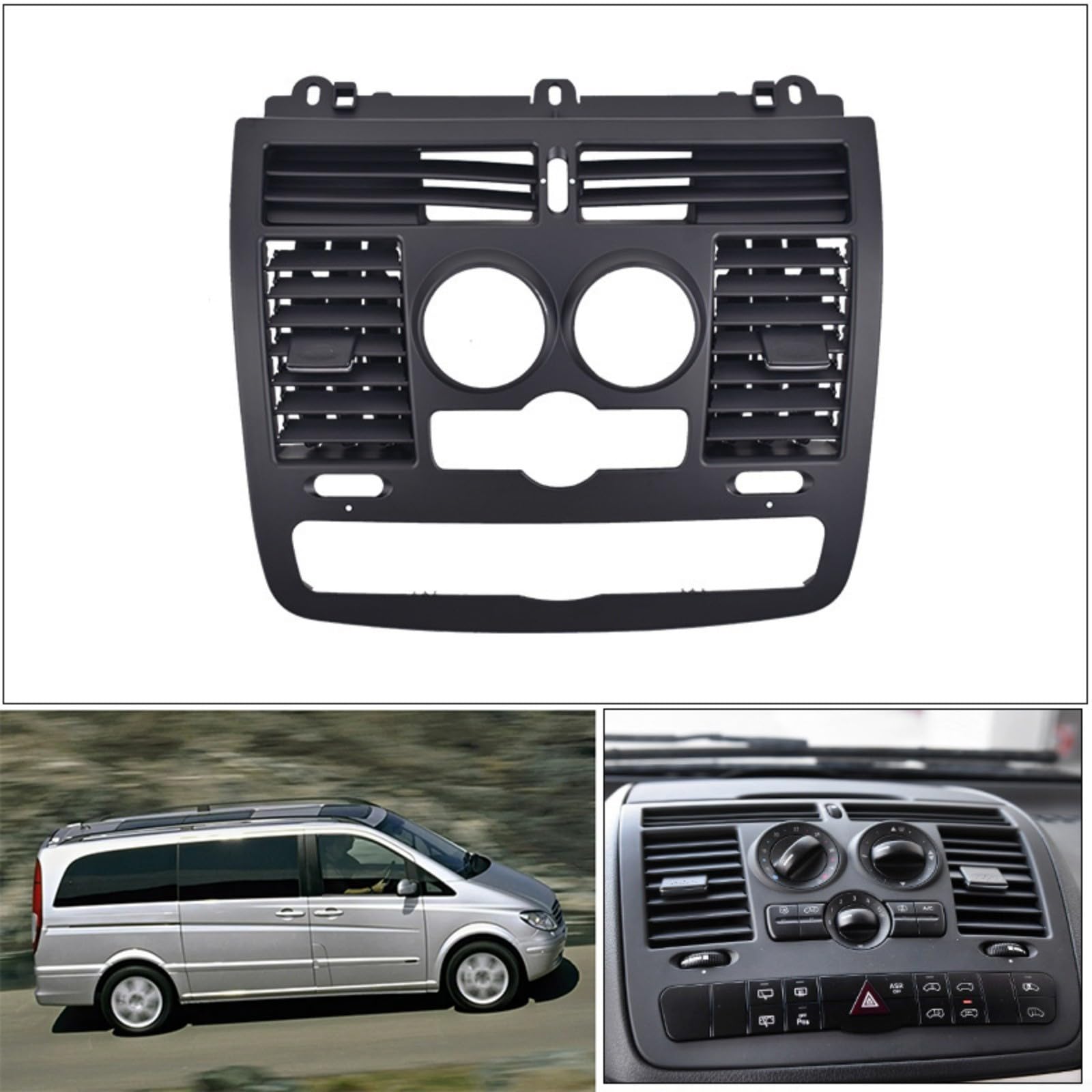 Aire acondicionado, salida de aire, panel de salpicadero, rejilla de ventilación para Mercedes Vito para Viano W636 W639 2004-2015, interior negro (A)
