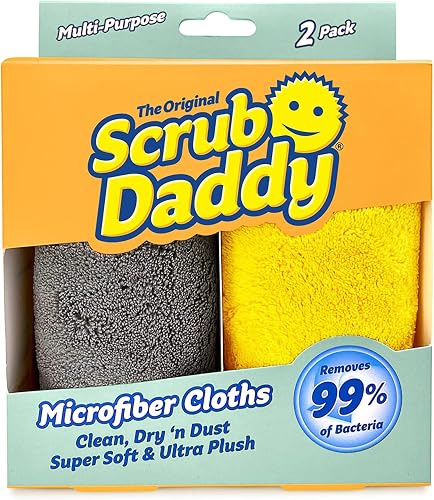 Scrub Daddy Microfiber Cloths - All Purpose Super Soft & Ultra Plush Microfiber Towels - Contains Grey & Yellow Cleaning Rags (2 Pack)
