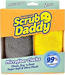 Scrub Daddy Microfiber Cloths - All Purpose Super Soft & Ultra Plush Microfiber Towels - Contains Grey & Yellow Cleaning Rags (2 Pack)