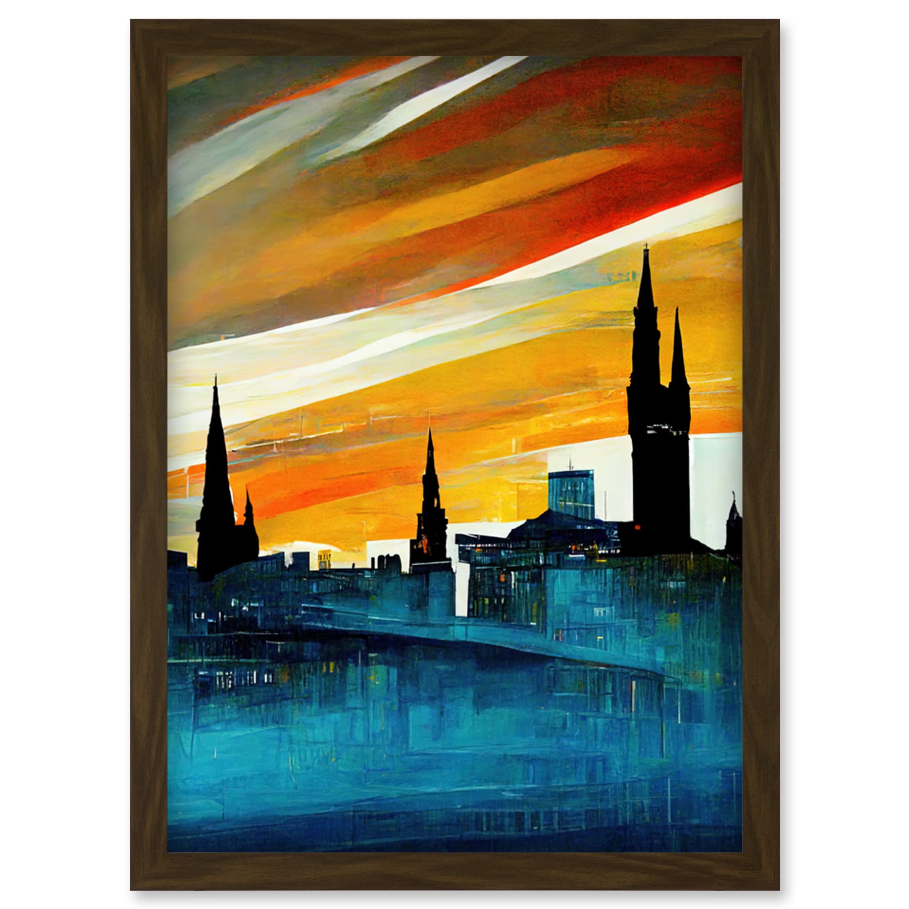 Doppelganger33 LTD Dramatic Glasgow City Skyline Modern Artwork Framed Wall Art Print A4