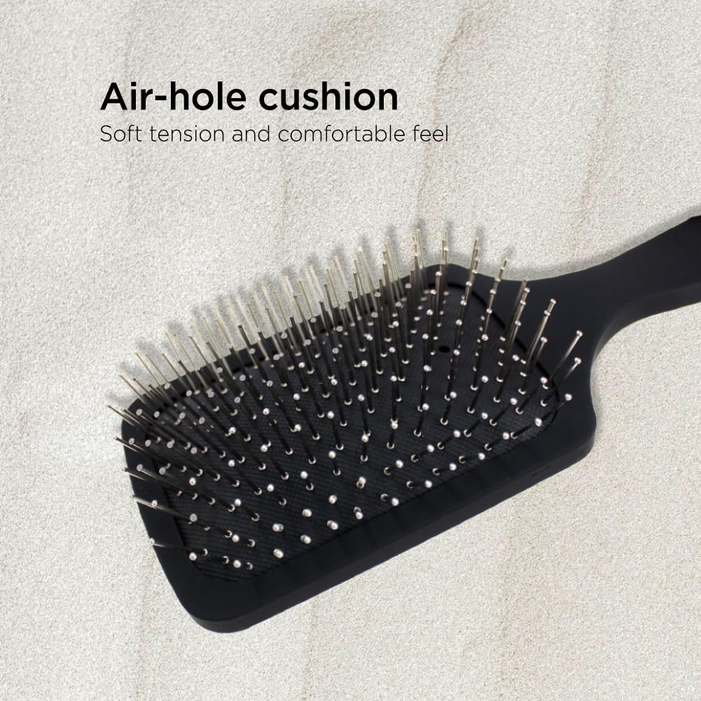 Cepillo de pelo de cerdas metálicas de alta calidad con cojín, masajeador y desenredante del cuero cabelludo para todo tipo de cabello, mango ergonómico, puntas redondas suaves, ideal para el cuidado
