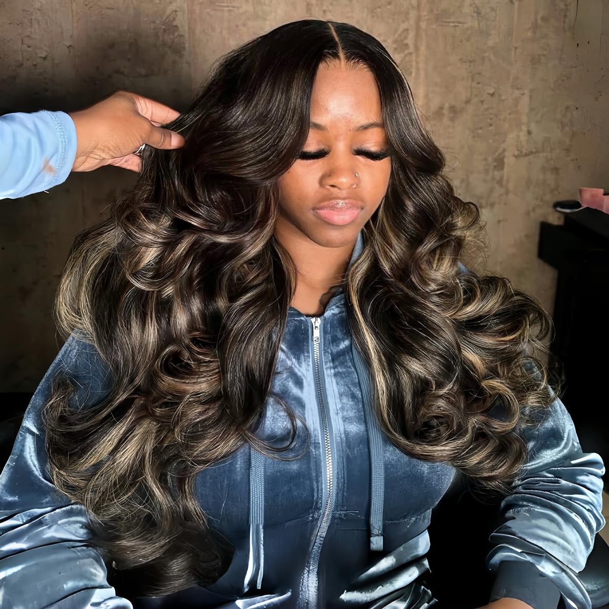 13x6 Ombre Black to Balayage Highlights Lace Front Human Hair Wig 210% Density Loose Body Wave Black to Ash Blonde Highlight Tone Wig Custom Hd Lace Wig Pre Plucked for Any Occasions 28Inch - Image 6