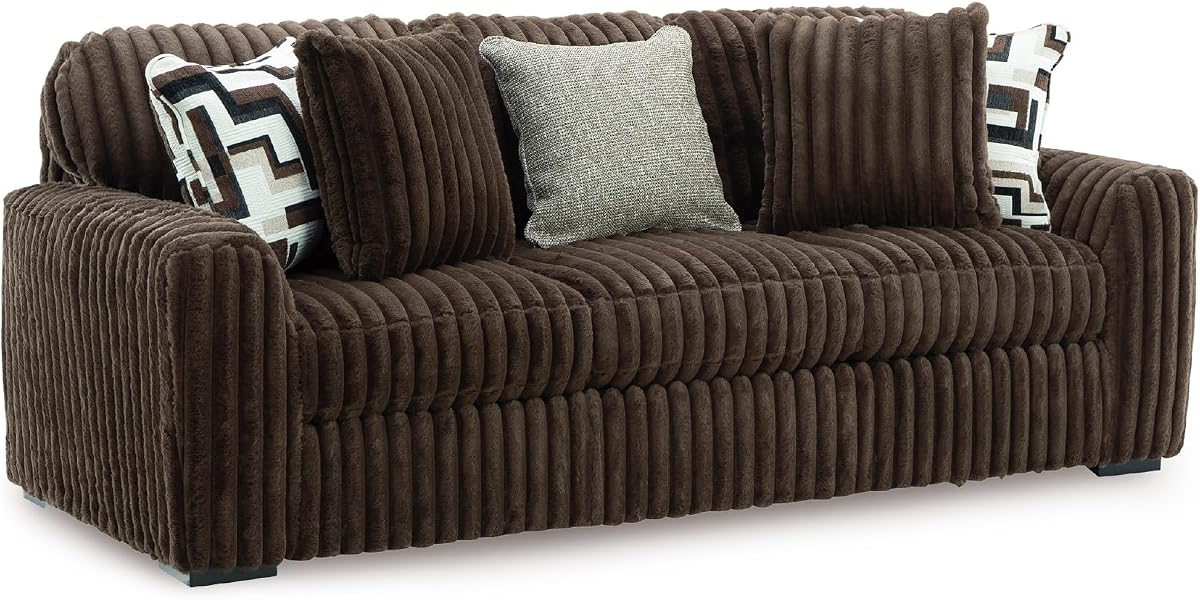 Signature Design by Ashley Midnight-Madness Corduroy Sofa, Chocolate | Oversized 3-seater, 27-inch deep seating, Fully assembled, Chocolate brown fabric