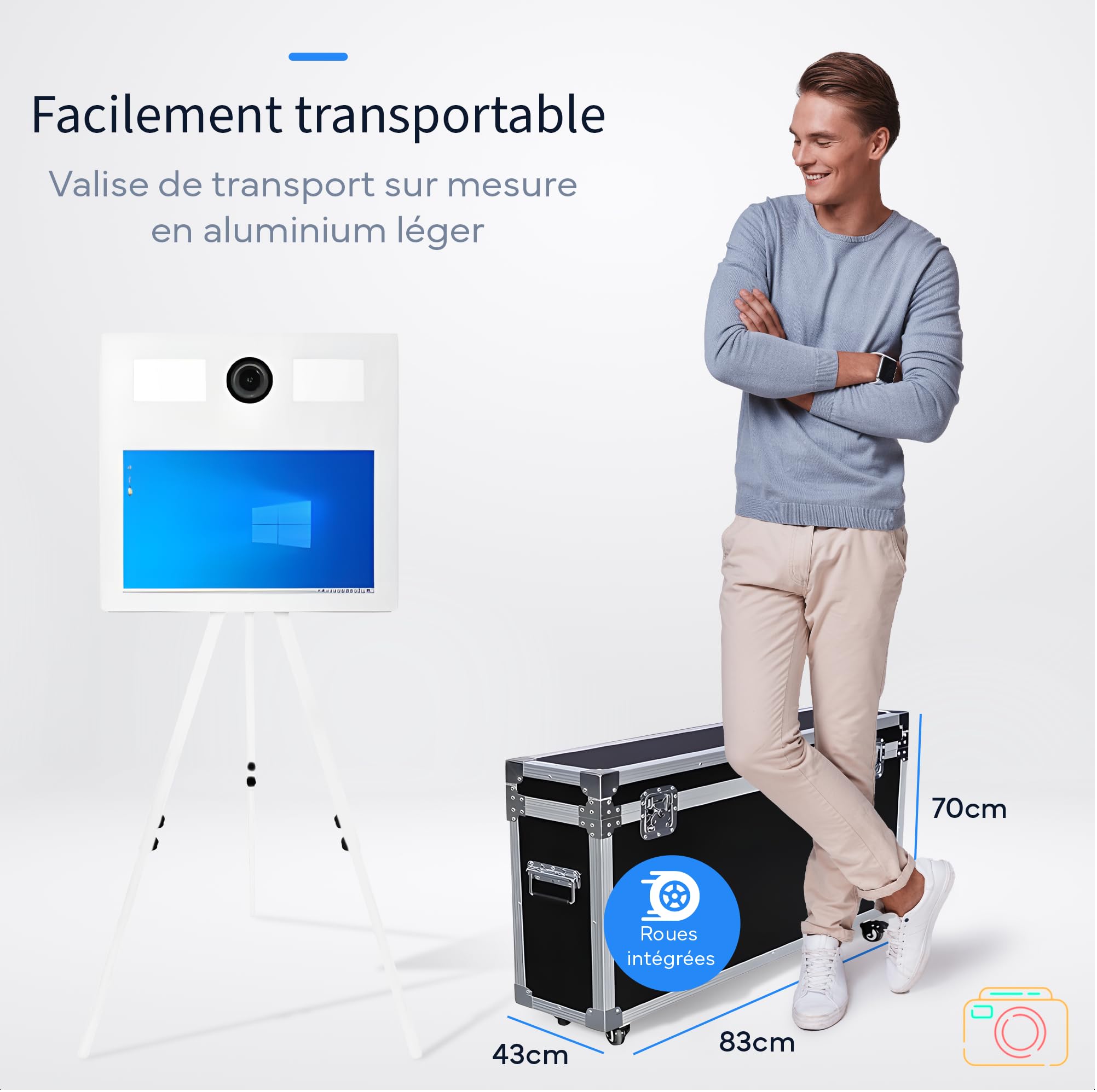 Photobooth Tout-en-Un avec Imprimante et Appareil Photo Reflex - Écran Tactile 21.5" - Impression Instantanée, Étui de Transport et Support de Coque - Parfait pour Événements et Partages Instantanés