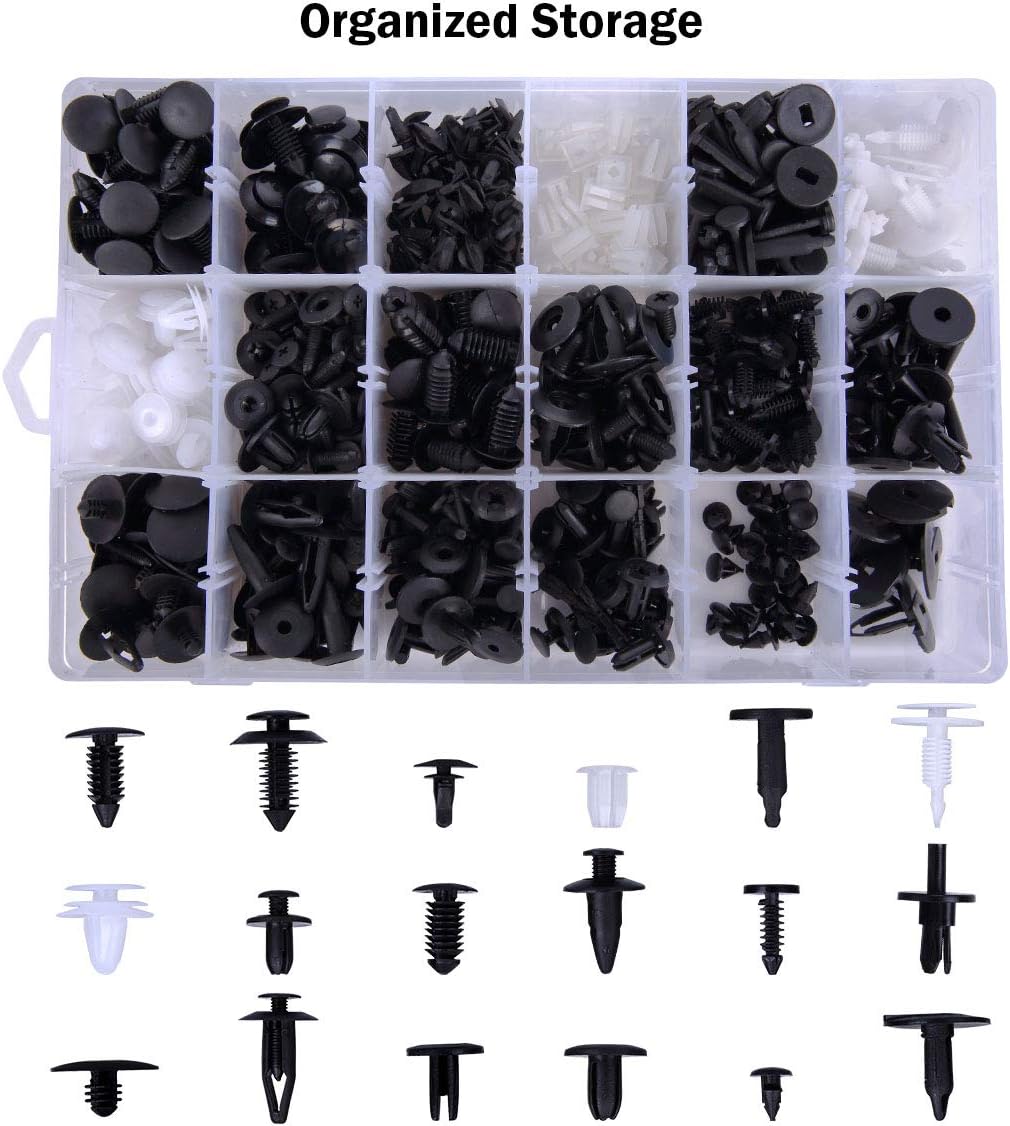 Manfiter 415 Pcs Car Retainer Clips and Push Rivet Pins Clips with Fastener Remover-18 Most Popular Sizes Auto Retainer Plastics Clips - Trim Panel Body Assortment Set for Ford GM Toyota Honda