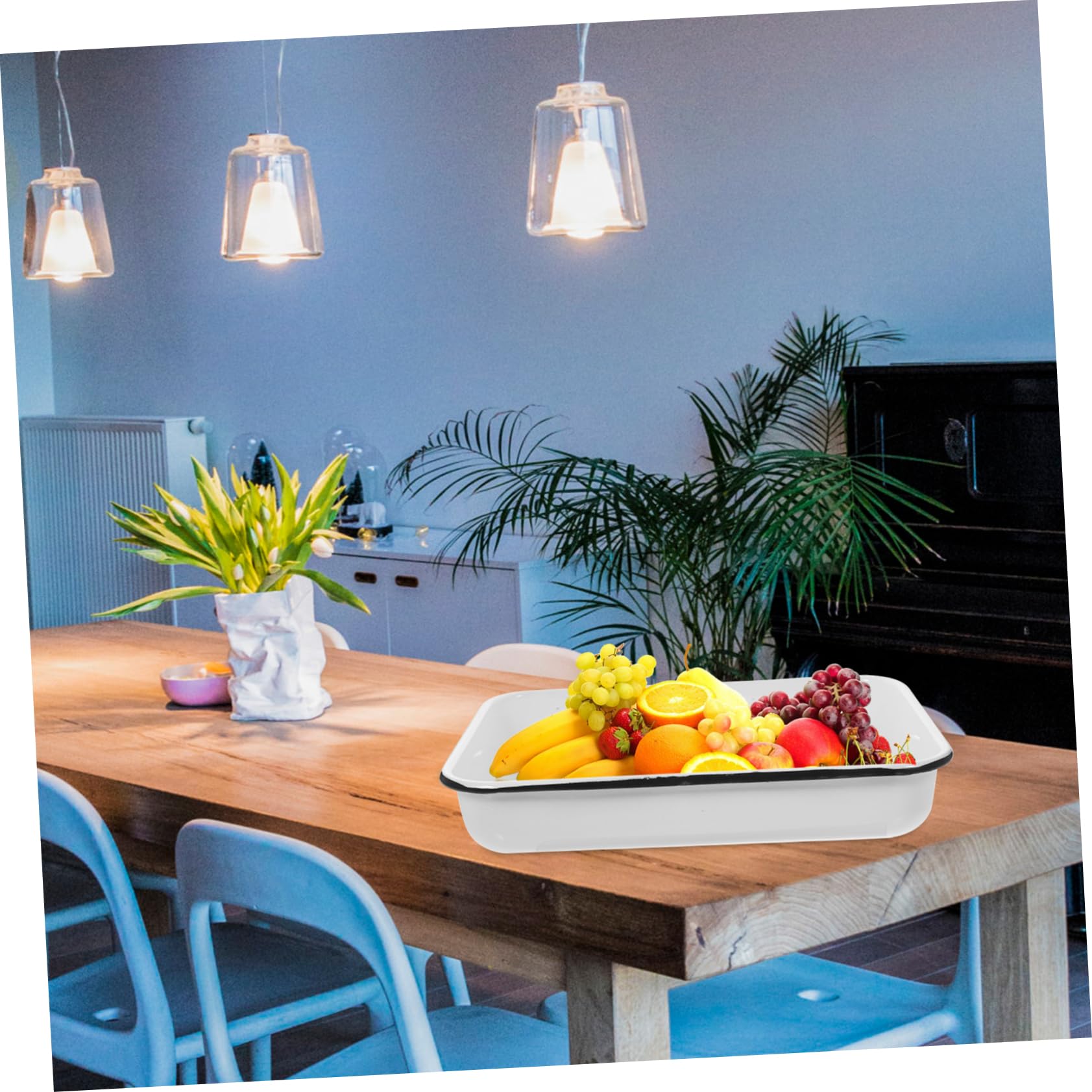 Plateau de Cuisson en Émail Blanc Multifonctionnel Antiadhésif Résistant la Chaleur Cuisine et Rangement Boutique de Thé Couleur Aléatoire