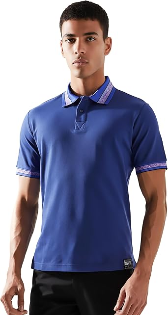 VERSACE JEANS COUTURE Steel Blue Mens Polo Shirt with Contrast Trim