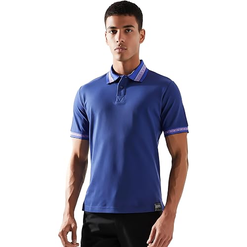 VERSACE JEANS COUTURE Steel Blue Mens Polo Shirt with Contrast Trim