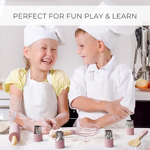 Miniatura 6 de Juego de cocina y horneado de madera para niños - Herramientas de cocina seguras y reales que brindan a los niños pequeños una experiencia de cocina