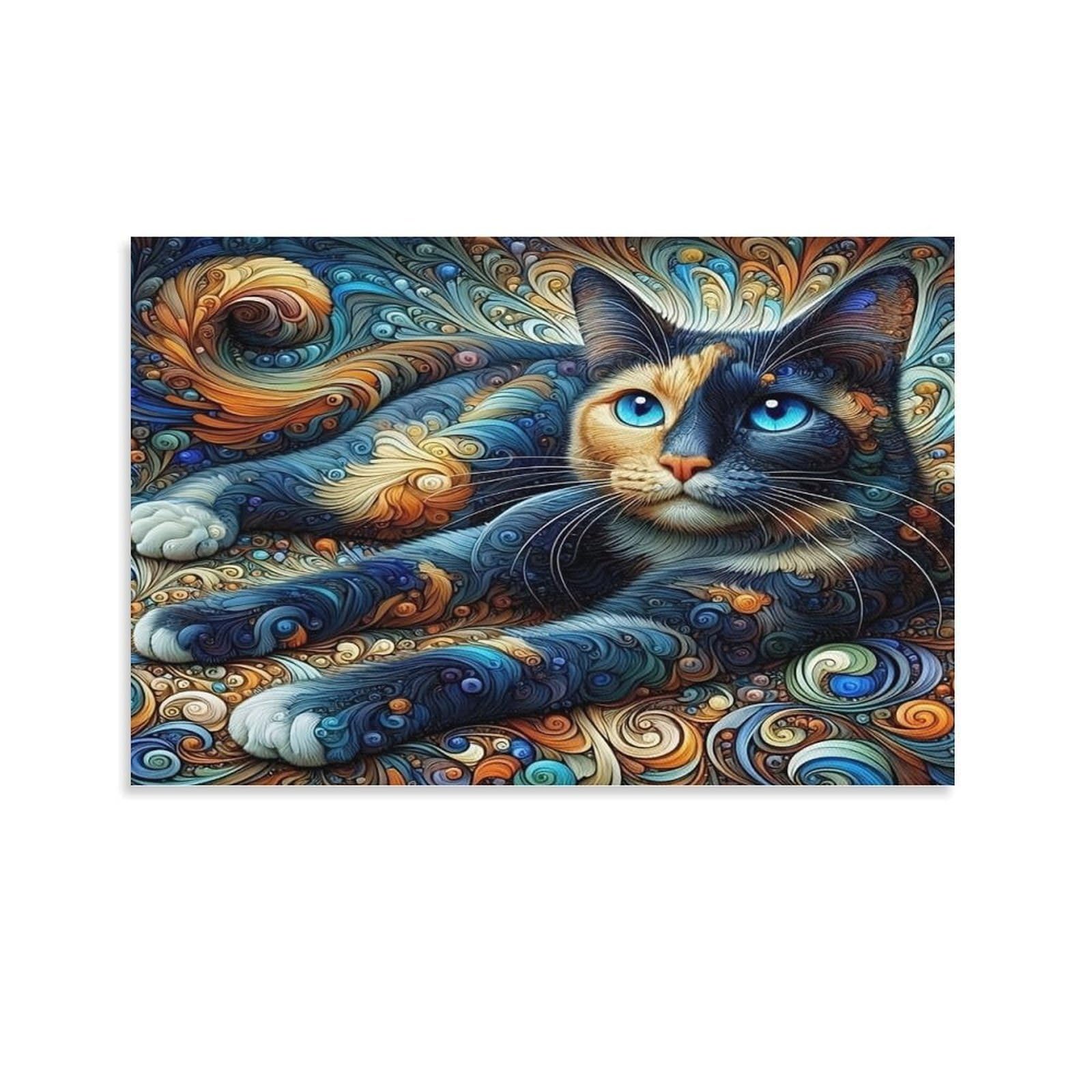 CPLVKWRQJ Abstract Cat Art Individual Colorful Cat with Blue Eyes Canvas Print - Office Wall Art Fade Resistant Statement Piece Ready to Hang 24x36inch(60x90cm)