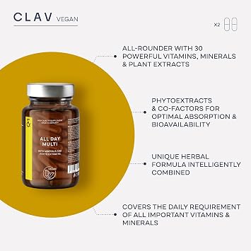 All Day Multi - A-Z Multivitamins and Minerals - 30 Valuable Vitamins, Minerals, Trace Elements & Plant Extracts - All in One Premium Multi Vitamin for Men and Women - Natural & Vegan