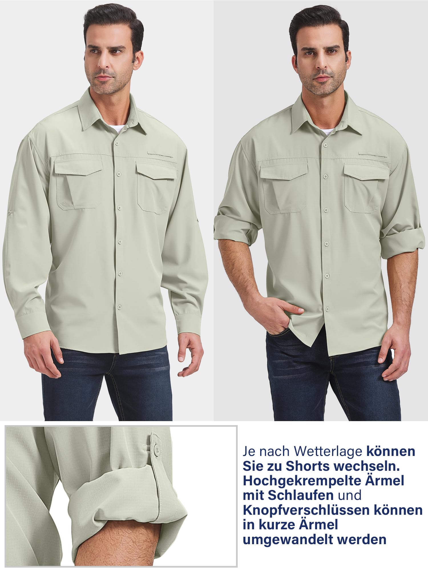 Camisa de hombre de manga larga Safari con protección UV UPF 50+, transpirable, de secado rápido, para senderismo, pesca, trekkin
