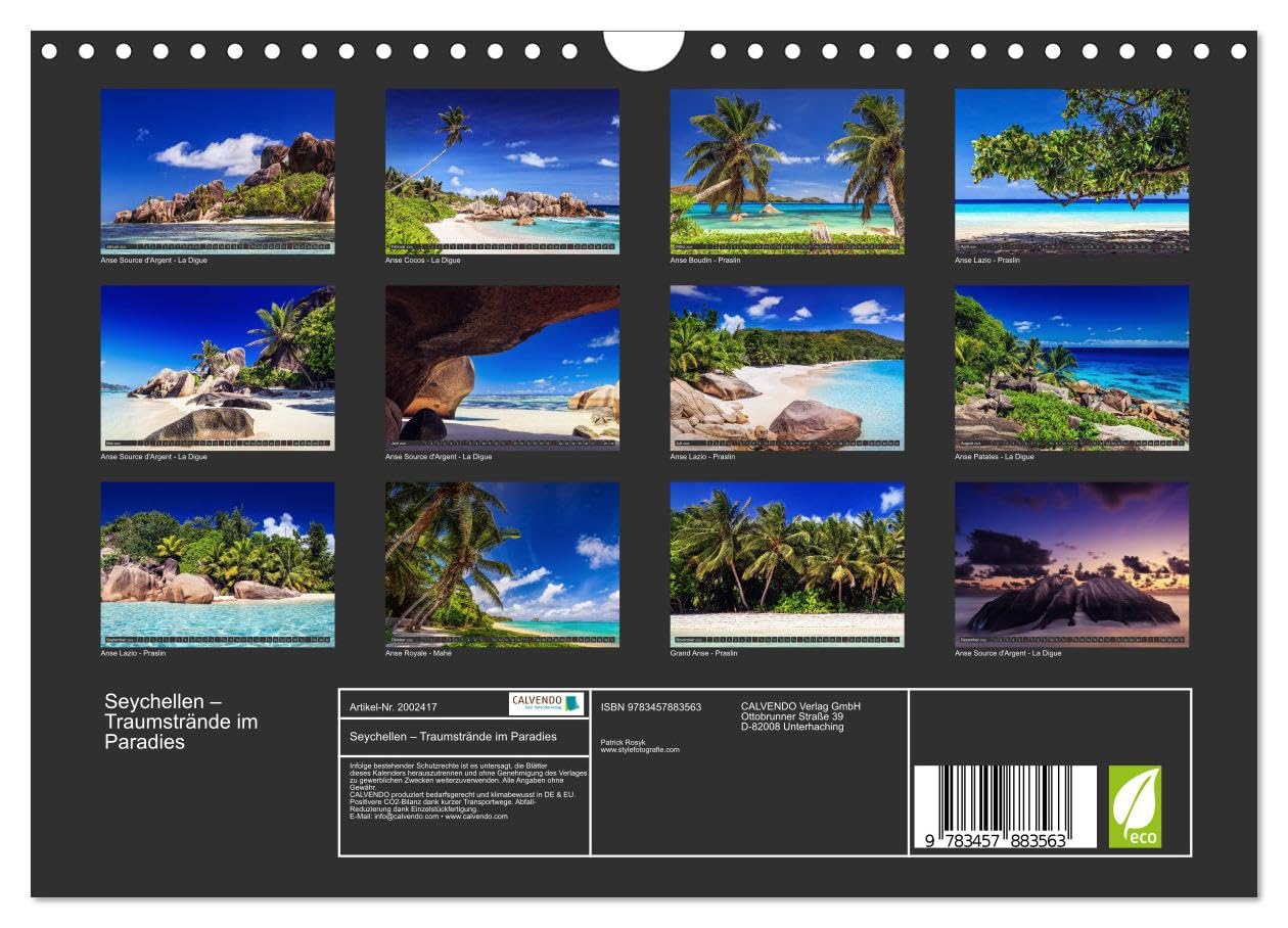 Seychellen - Traumstrände im Paradies (Wandkalender 2026 DIN A4 quer), CALVENDO Monatskalender: Fernweh, Sommer, Sonne, Strand und Meer