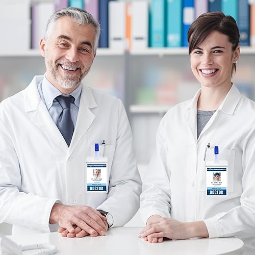 Miniatura 5 de Porta tarjetas de identificación transparente, paquete de 6 soportes de plástico para insignias, impermeable, resellable, resistente, duradero, se