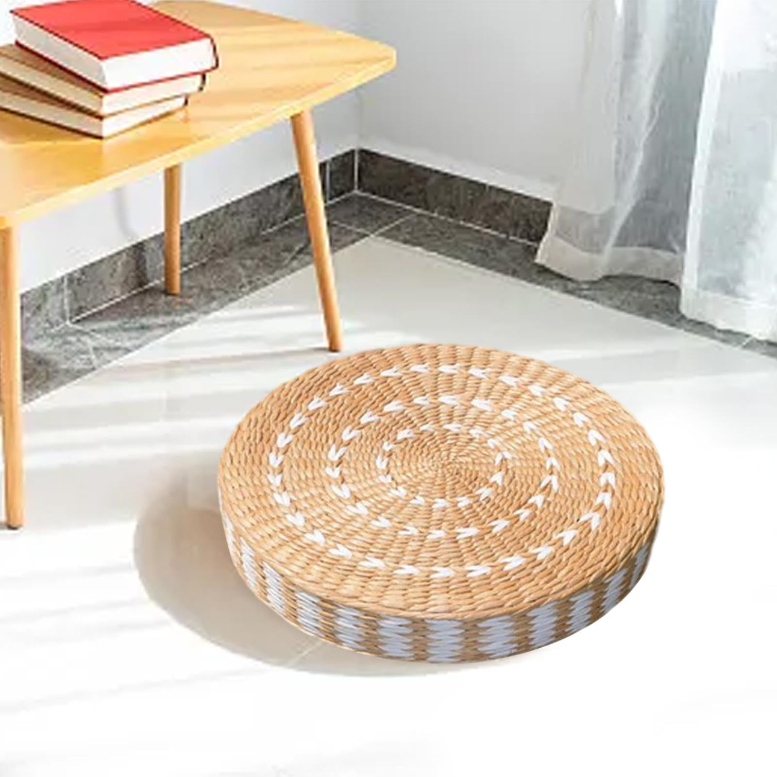 Gewebtes Meditationskissen, Bodenkissen im japanischen Stil für Yoga, Büro, Heimdekoration, Schlafzimmer, Geschenke, weiß 40cm