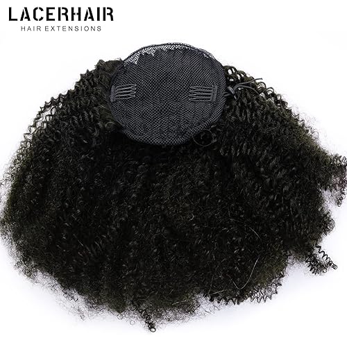 Miniatura 9 de Lacer Extensiones de cabello humano real afro rizado 4C para mujeres negras, resistentes al calor, clip instantáneo, cola de caballo con cordón para