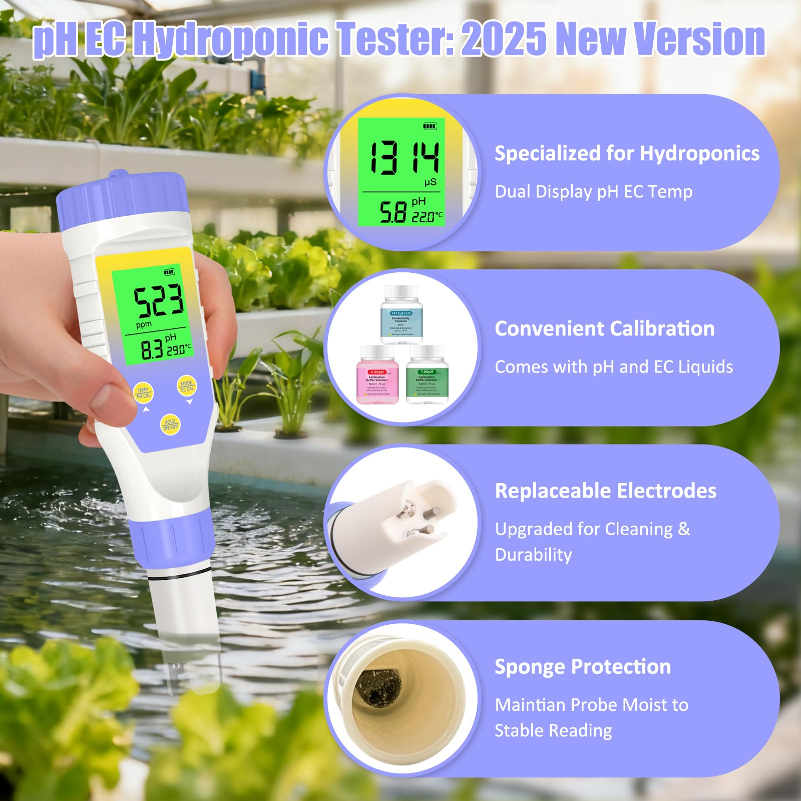 Medidor de pH y TDS, probador digital de pH para agua, 5 en 1 pH/TDS/EC/salinidad/temperatura, probador de agua para beber en el hogar, piscina y acuario, con resolución 0.01