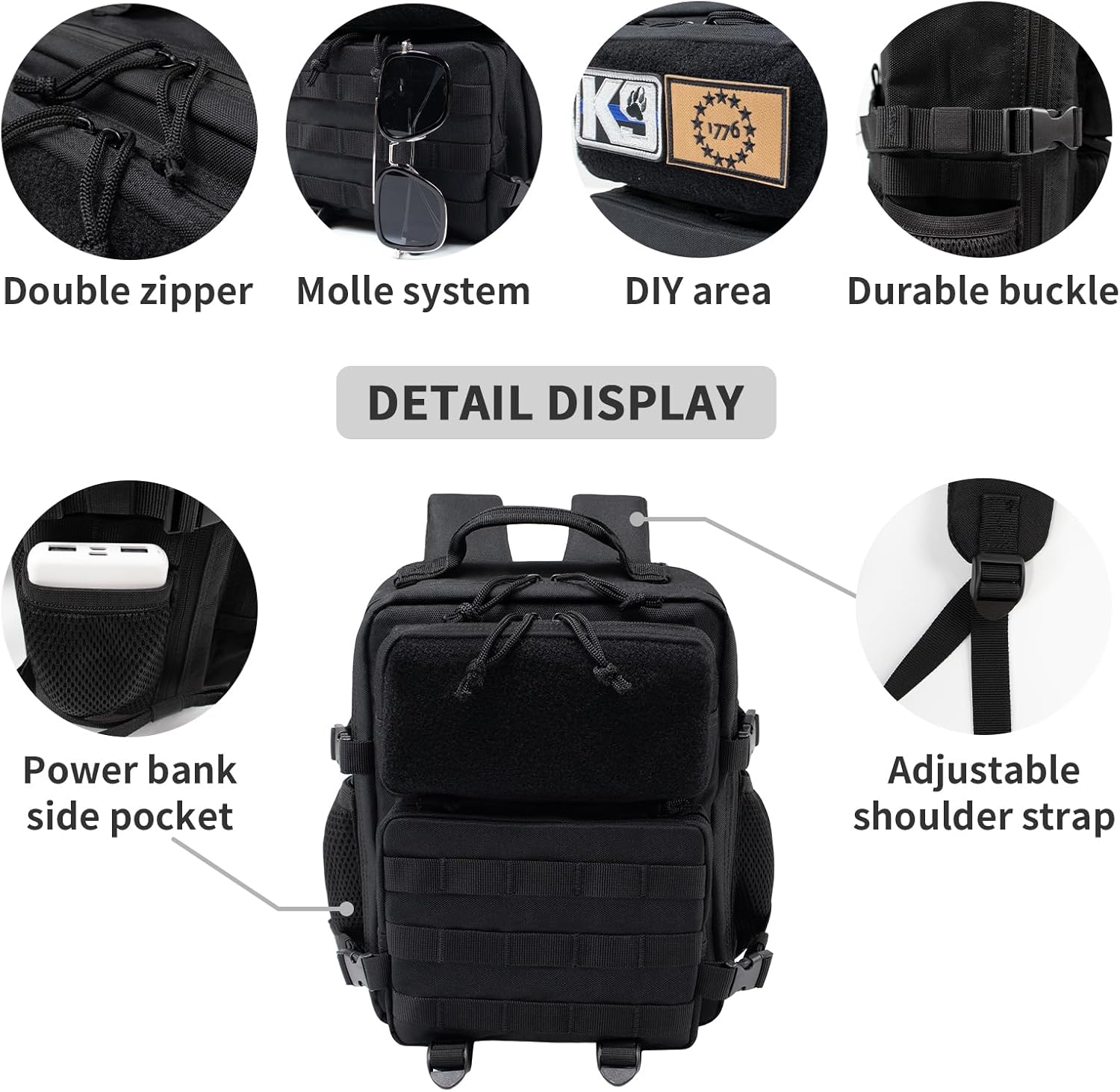 Mini10L Tactical Backpack For Women Durable Travel Hiking Small Gym Backpacks Sport Bag for Men Molle Military Daypack Assault EDC Bag Black - Image 4