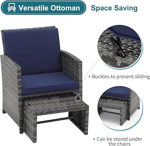 Miniatura 5 de OC Orange-Casual Juego de muebles de patio de 6 piezas con otomana, juego de silla y mesa de mimbre gris para exteriores, muebles de balcón para