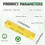 Ni-CD AAA 200mAh 1.2v Solar Batteries 10 Pcs, Triple A 200mAh Rechargeable Battery for Solar Lights, Outdoor Garden Lights, Halloween Light