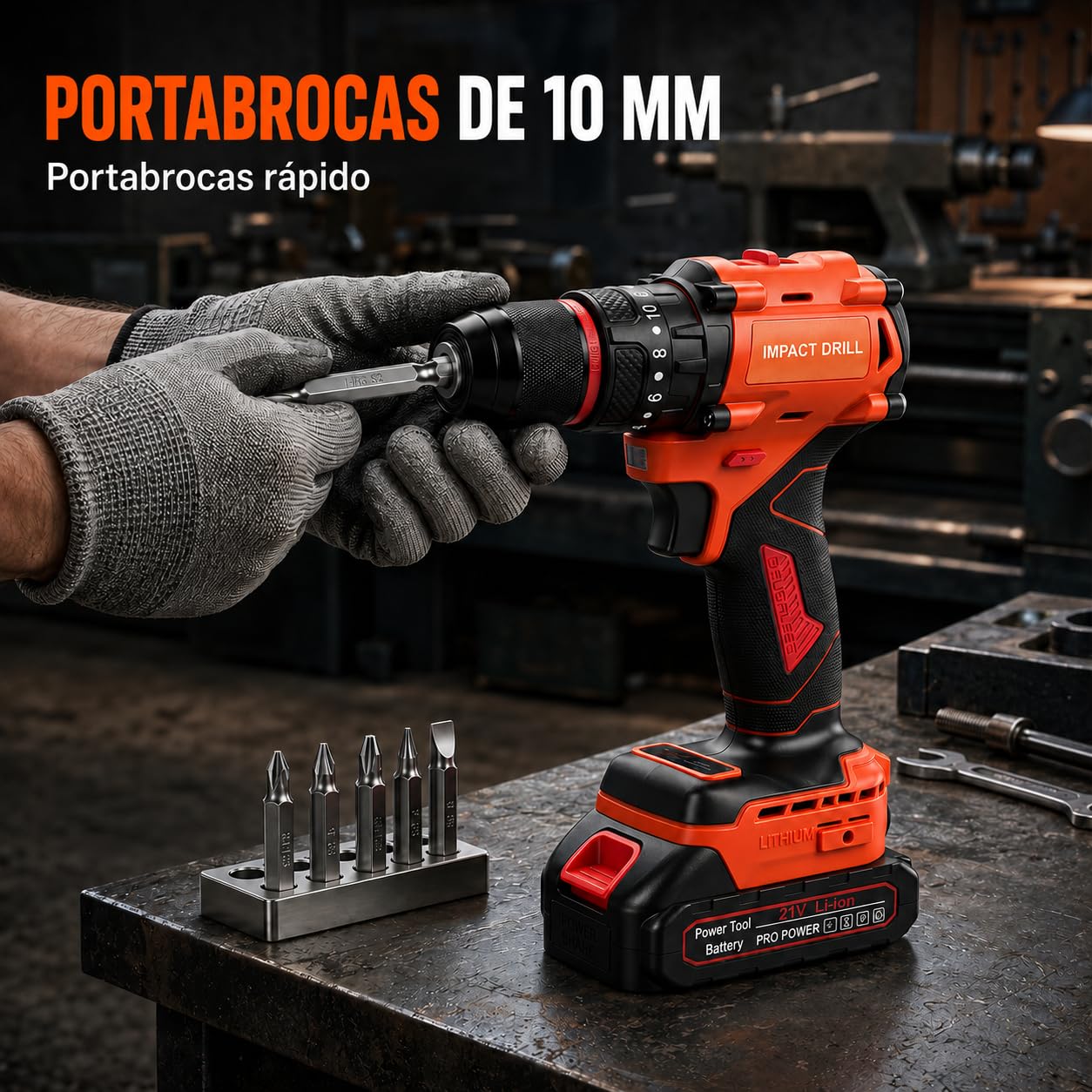 Taladro Percutor a Batería 21V, Taladro Atornillador Sin Escobillas 45-50 Nm con 2 Baterías 1,5Ah, Portabrocas 10 mm, 20+1 Ajustes, 24 Brocas, Luz LED y Maletín, para Hogar y Bricolaje