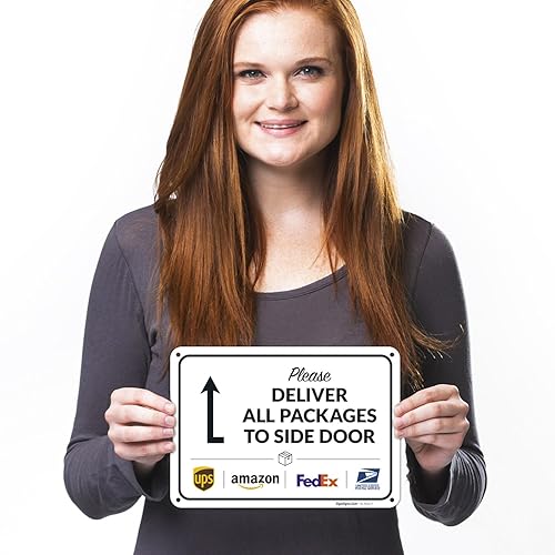 Vista 425 de Cartel de entrega del paquete, letrero de instrucciones de entrega, 10 x 7 pulgadas, aluminio 040 libre de óxido, resistente a la decoloración