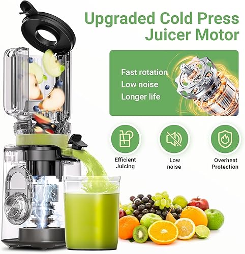 Miniatura 7 de AAOBOSI Exprimidor de prensa en frío, 4.35 pulgadas de conducto de alimentación grande, máquina exprimidora (actualización) Extractor de jugo lento