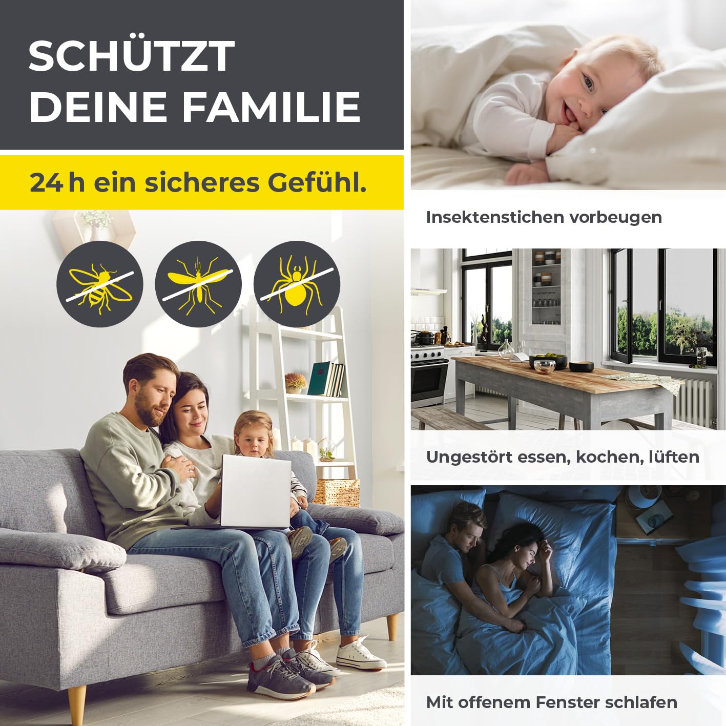 EASYmaxx Insect Protect | Teleskop-Insektenschutzgitter | Fliegengitter Fenster | mit vormontierten Rahmen | ausziehbarer Insektenschutz | integriertes Moskitonetz | weiß
