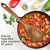 Vista 4 de Cucharas de madera grandes de acacia para utensilios de cocina, espátulas de bambú no tóxicas para utensilios de cocina, cuchara de servir