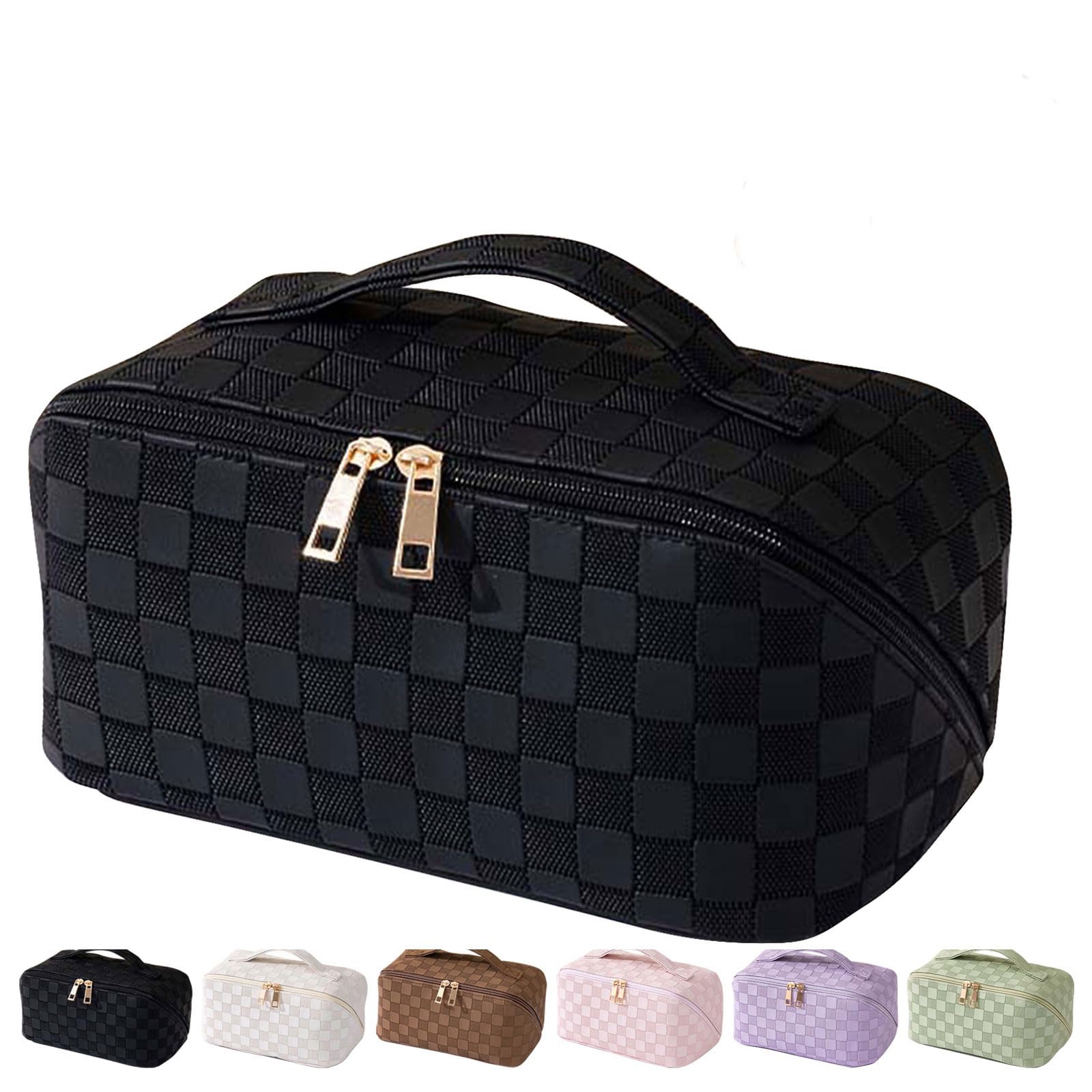MINGRILarge Capacity Travel Cosmetic Bag for Women,Makeup Bag Travelling PU Leather Cosmetic Bag Waterproof,Multifunctional Storage Travel Toiletry Bag Skincare Bag