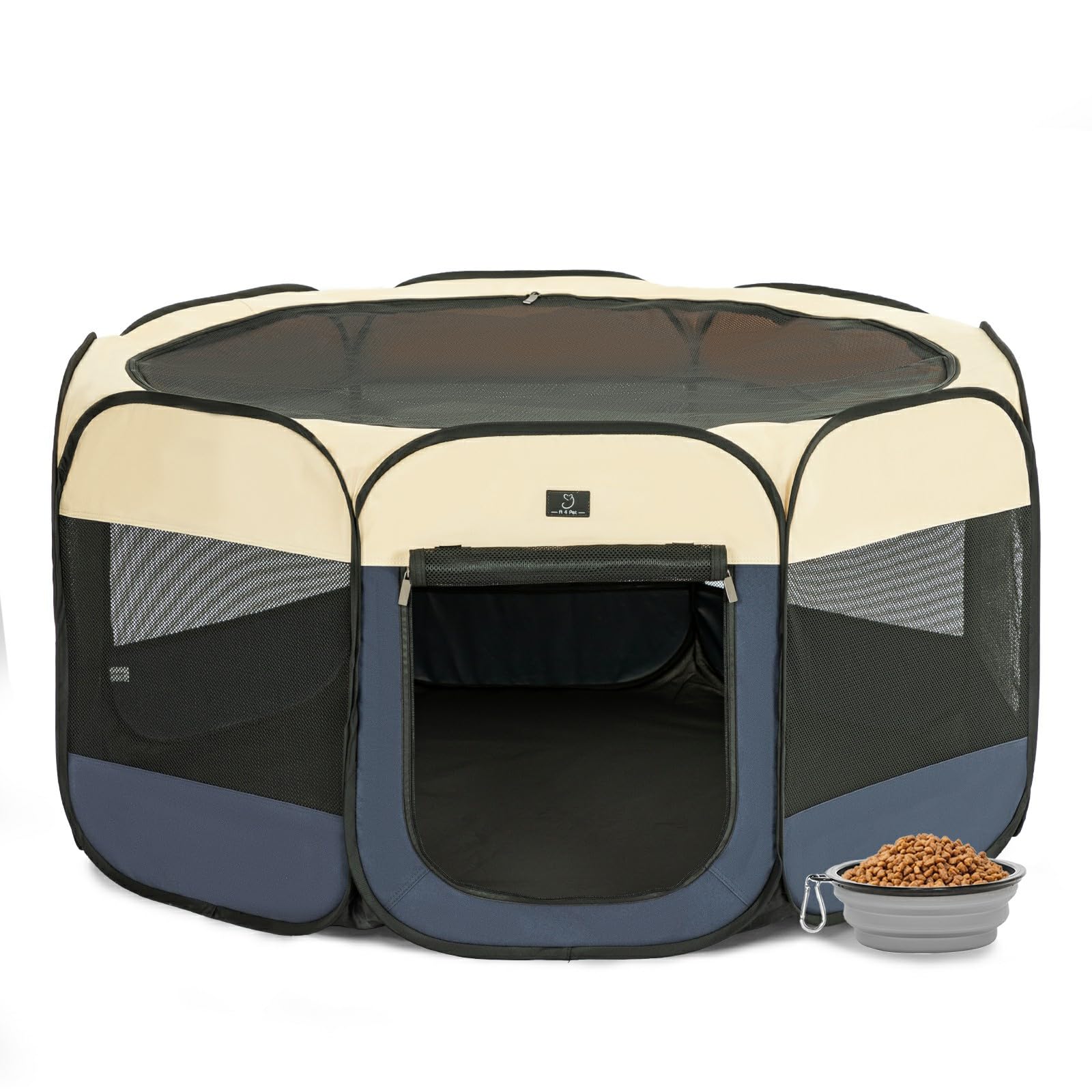 A4Pet Dog Playpen, Portable Pet Playpen, Pop Up Dog Playpen Indoor/Outdoor - Ideal for Small Medium Dogs - Removable Zipper & Collapsible Travel Bowl