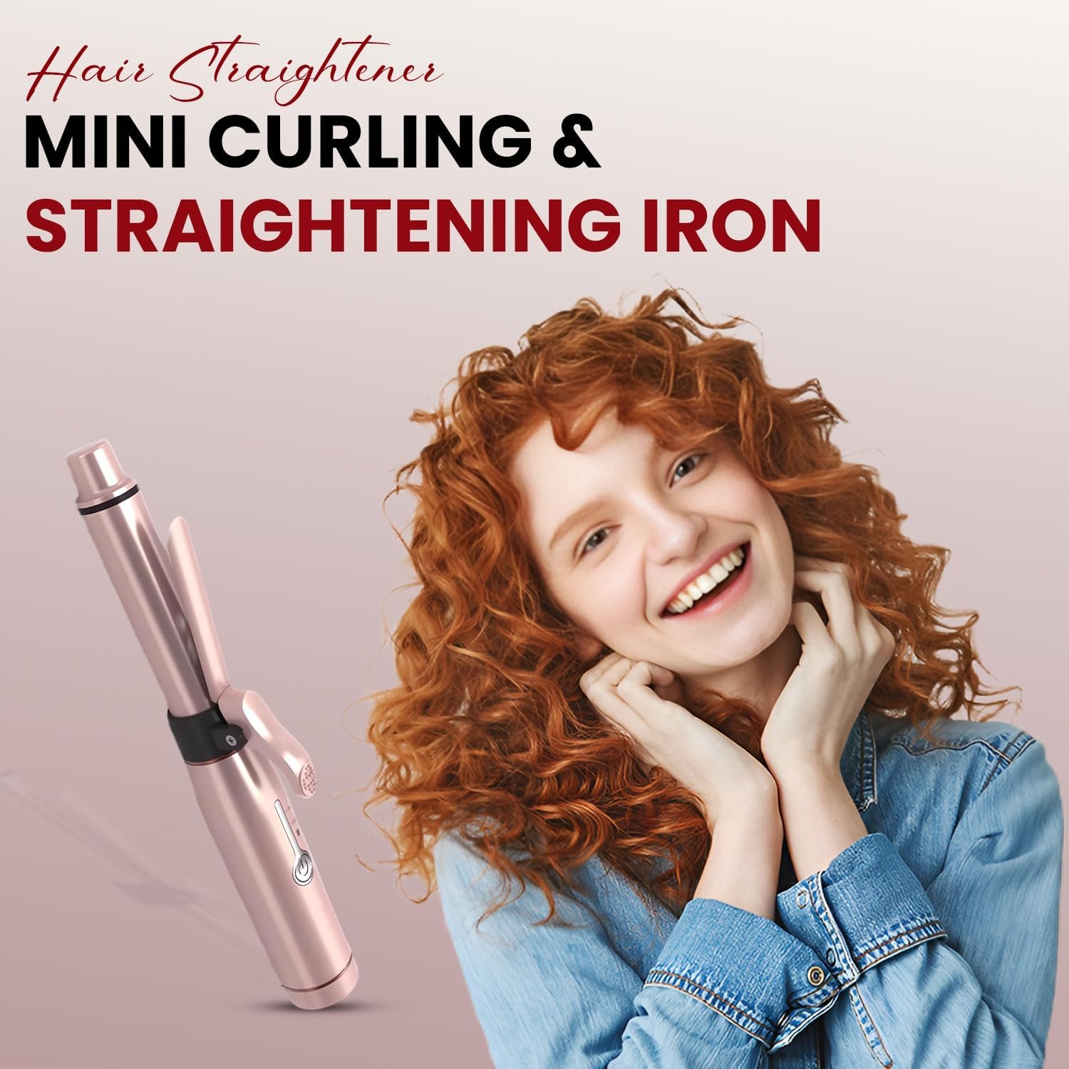 Cordless Curling Iron, Mini Curling Iron, Travel USB Rechargeable Ceramic Curling Wand,Hair Straightener and Curler 2 in 1, Mini Flat Iron with 3 Temp Setting, Curlers for Short Hair
