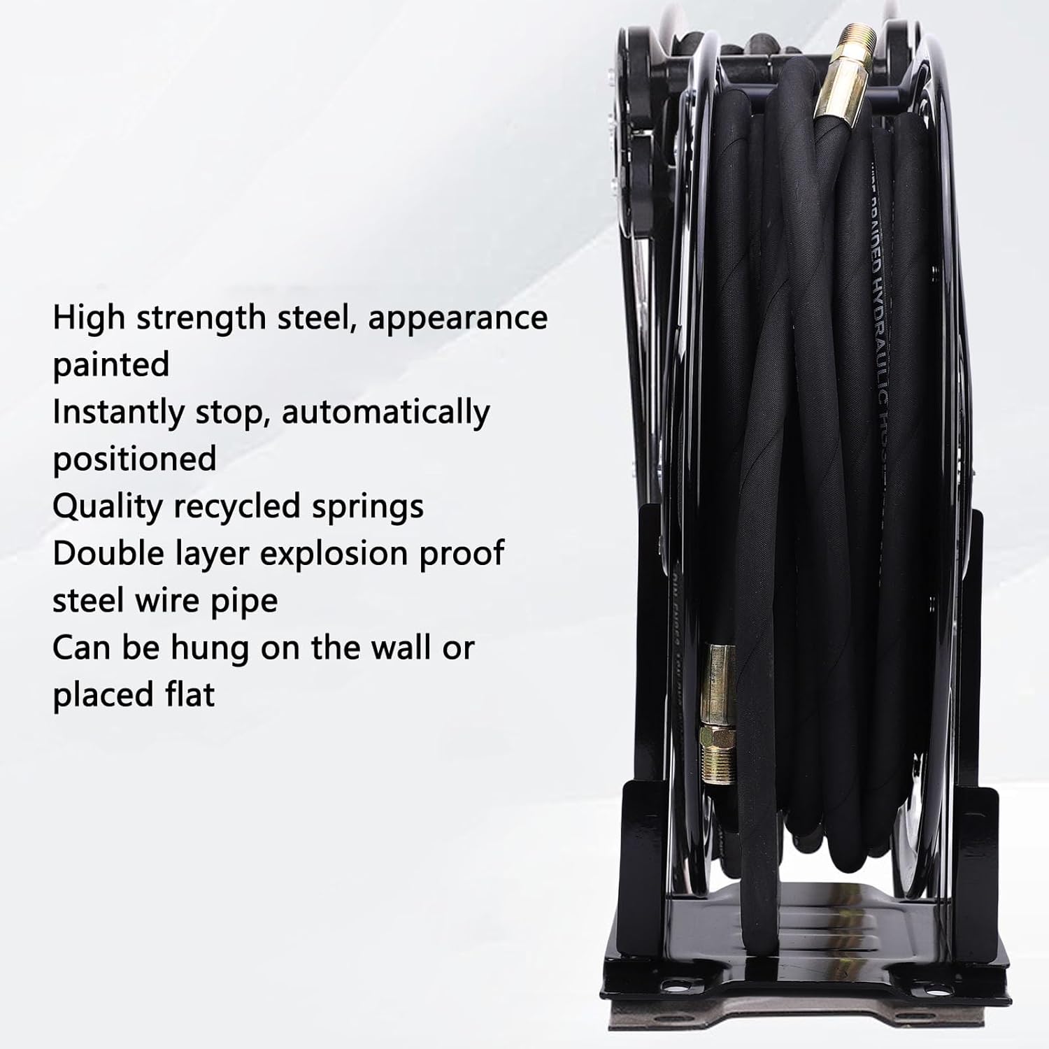 Garosa Pressure Washer Hose Reel, Heavy Duty Carbon Steel Retractable Hose Reel 49.21ft 4000PSI, with 8 Position Ratchet Lock and 360 Rotatable Joint, for Car Maintenance Gardening