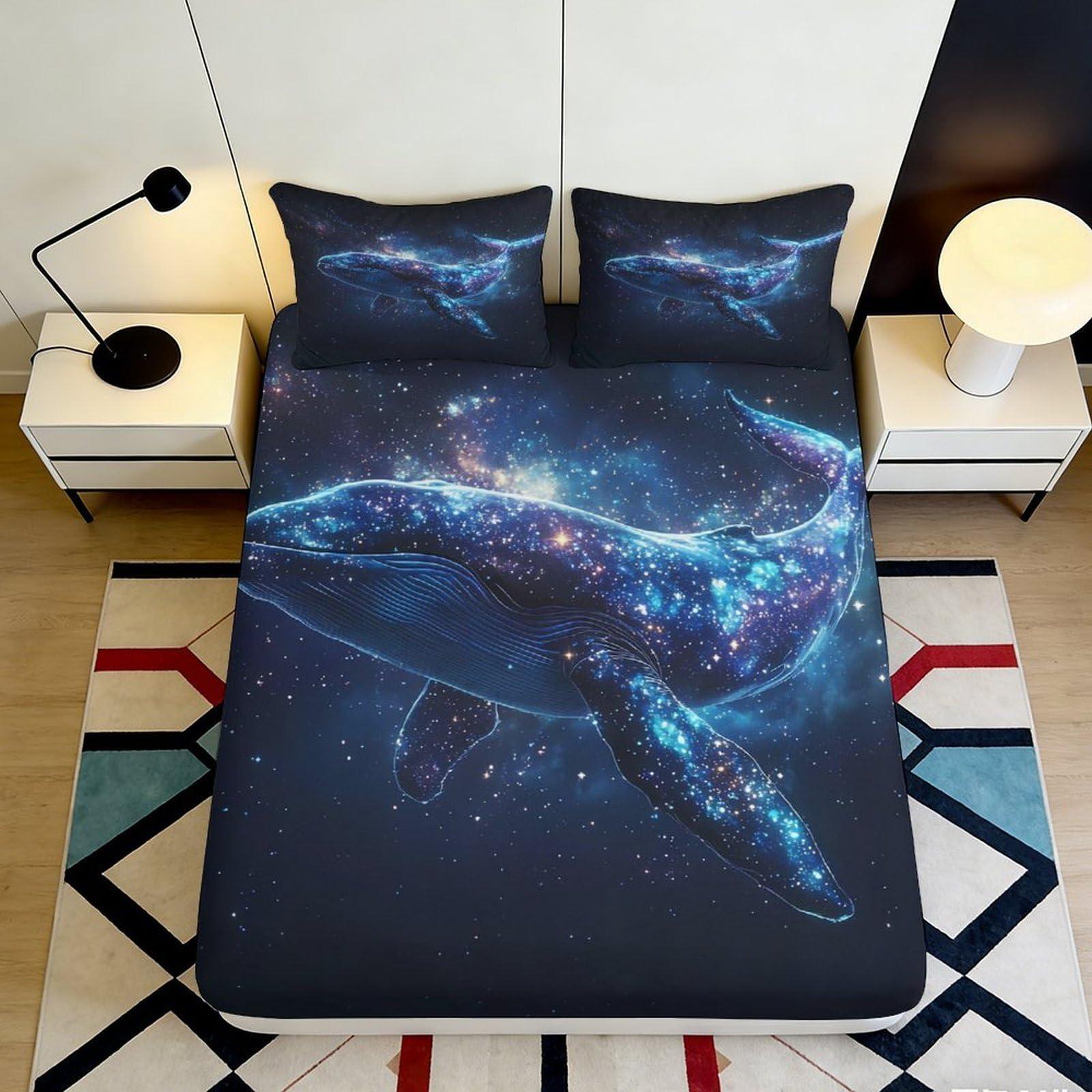 3D Printed Galaxy Starry Sky Fitted Sheet Microfiber Soft Whale Mattress Cover Non Slip Washable Bedroom Decor 160x200x25cm