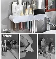 Vista 6 de Soportes para cepillos de dientes para baños montados en la pared, 2 tazas de soporte magnético para cepillos de dientes, kit familiar