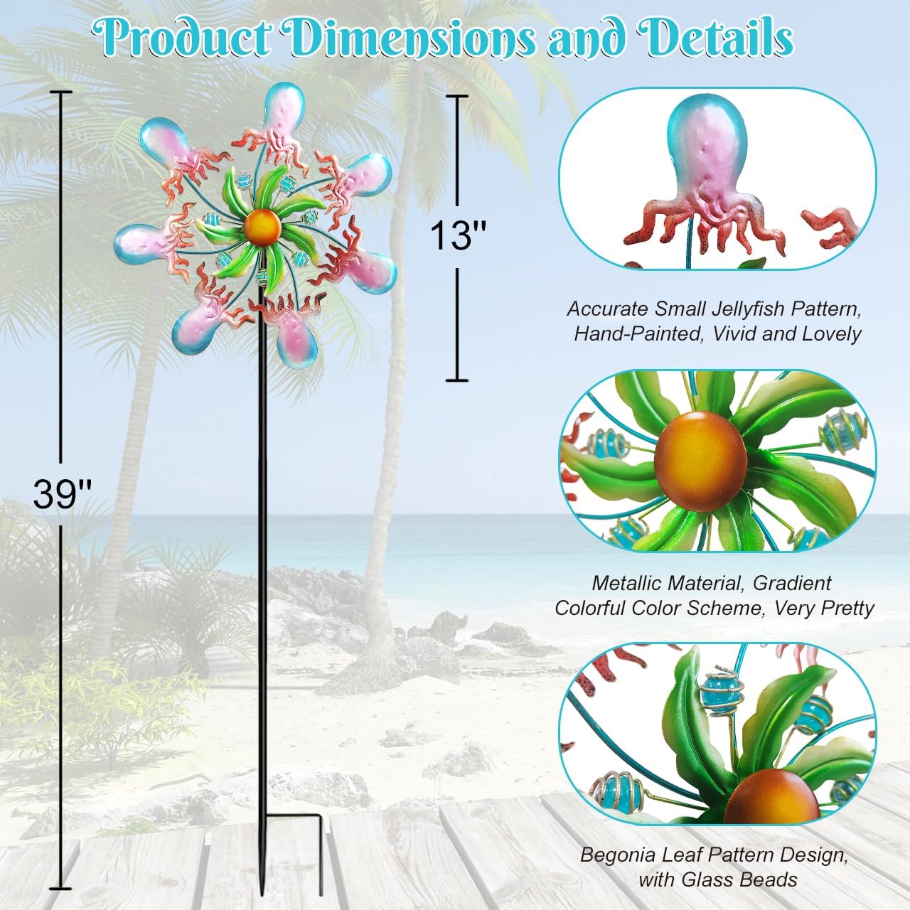 Outdoor Metal Wind Spinner, Durable Yard Art Wind Spinners Metal Wind Spinner for Patio Lawn Ornament, Vibrant Color Garden Spinners