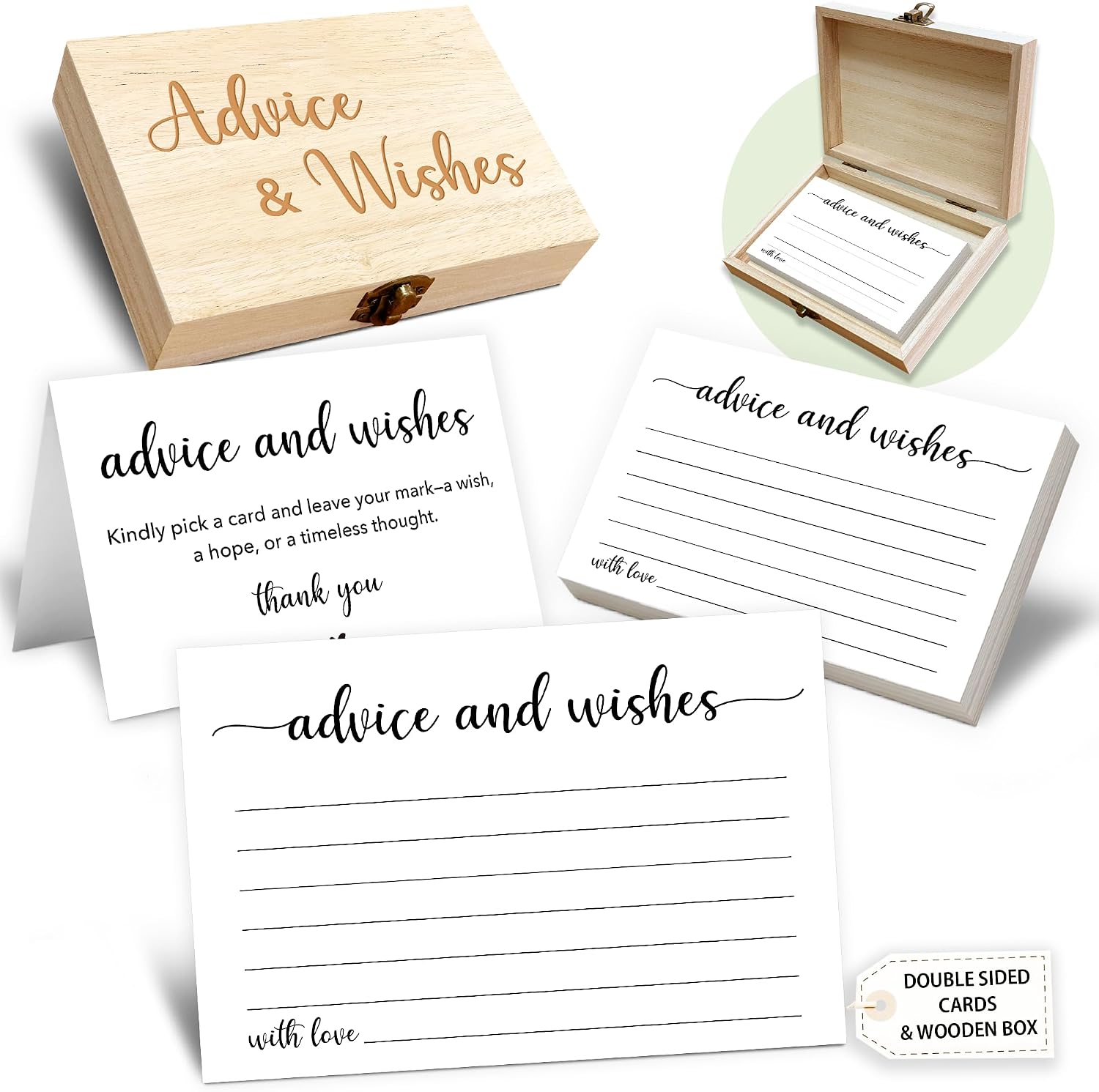 Advice and Wishes Cards Box, 50 Pcs Birthday Wedding Baby Shower Advice Cards, Well Wishes Box for Birthday Party Graduation Bridal Shower Retirement Party, Anniversary(Minimalism) -A07