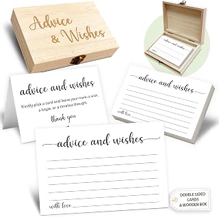 Advice and Wishes Cards Box, 50 Pcs Birthday Wedding Baby Shower Advice Cards, Well Wishes Box for Birthday Party Graduation Bridal Shower Retirement Party, Anniversary(Minimalism) -B03