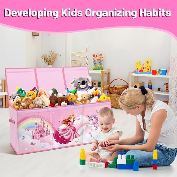 Kids Toy Box Storage with Lid Organizer Bin for Bedroom Princess Unicorn