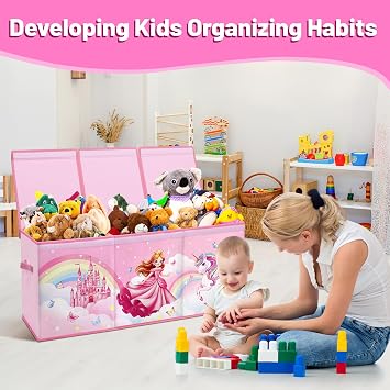 Kids Toy Box Storage with Lid Organizer Bin for Bedroom Princess Unicorn