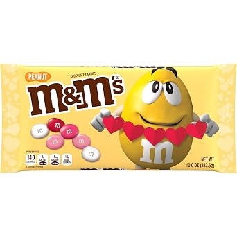 M&MS Peanut Milk Chocolate Candy Assortment, Valentines Day Candy, 10 oz Bag