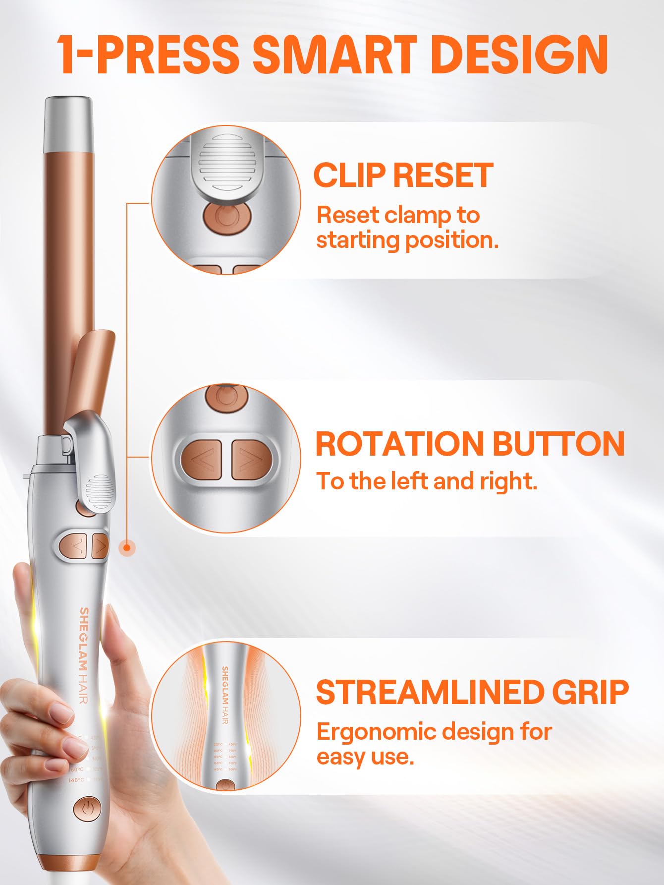 SHEGLAM Fer à Boucler Rotatif Automatique 25mm pour Cheveux Longs - Créez des Vagues Beach Effortless avec un Barillet Auto-Tournant (jusqu'à 220°C), Bouton Home et Double Tension