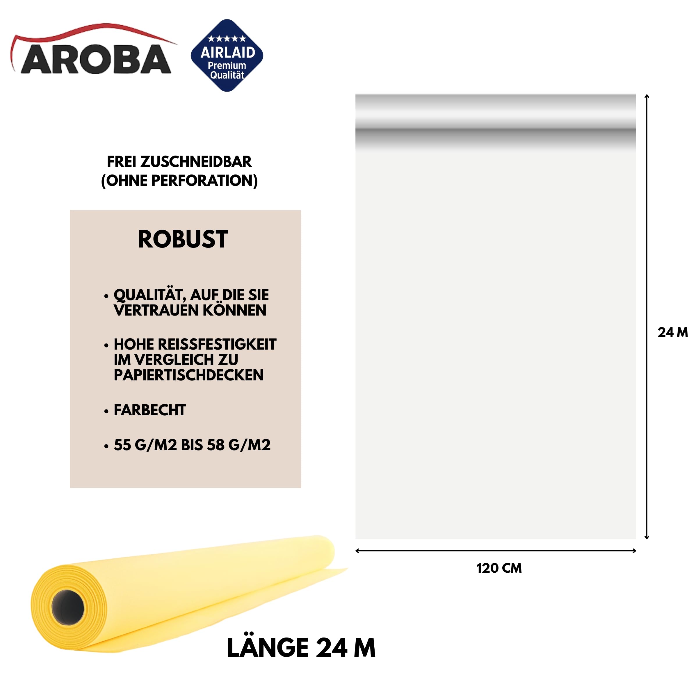 Airlaid - 1 Rollo de mantel de 1,2 m x 24 m, de aspecto textil, para bodas, bautizos, cumpleaños, comuniones, catering, hoteles, gastronomía, color amarillo