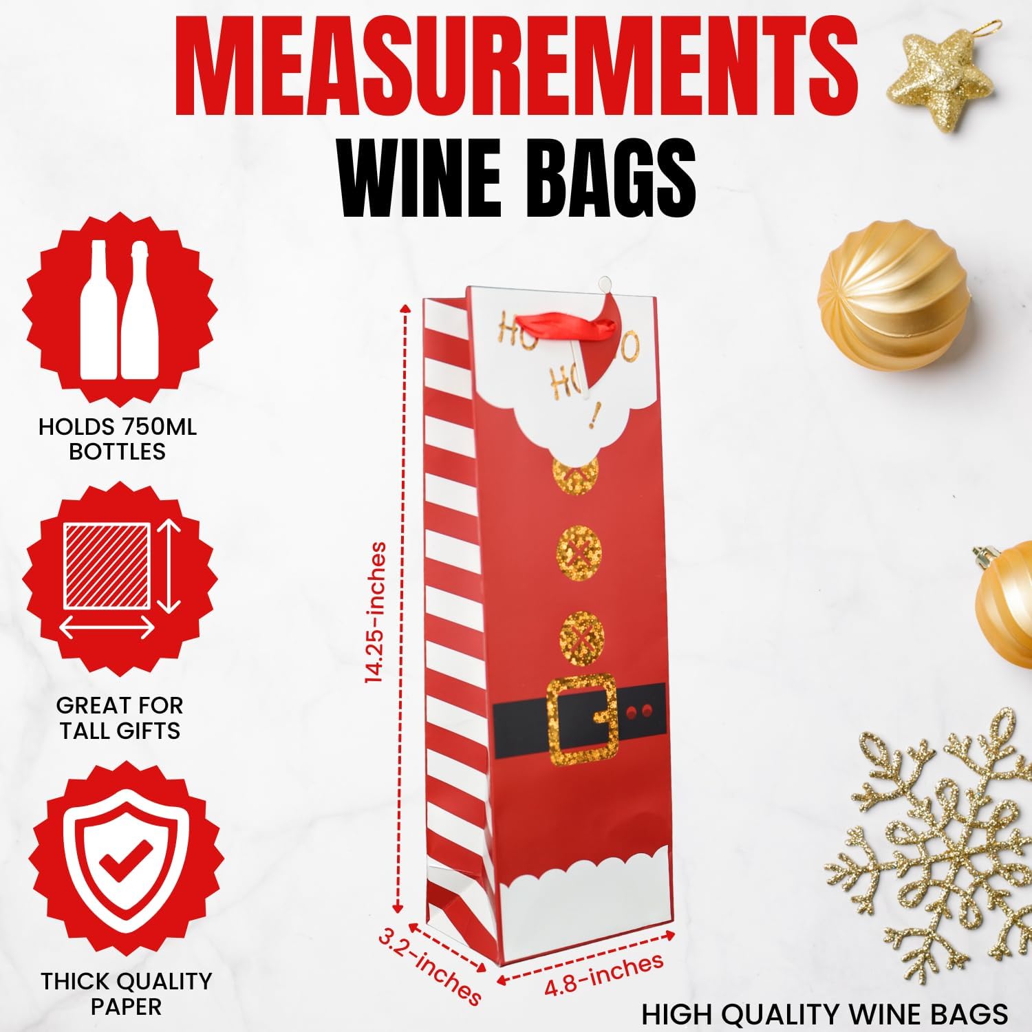 Iconikal 16-Pack Heavy-Duty Christmas Wine Bottle Gift Bags, Thick Paper with Ribbon Handles, Assorted Holiday Designs, Perfect for Festive Wine Gifting, Xmas Parties, and Bulk Holiday Wrapping - Image 6
