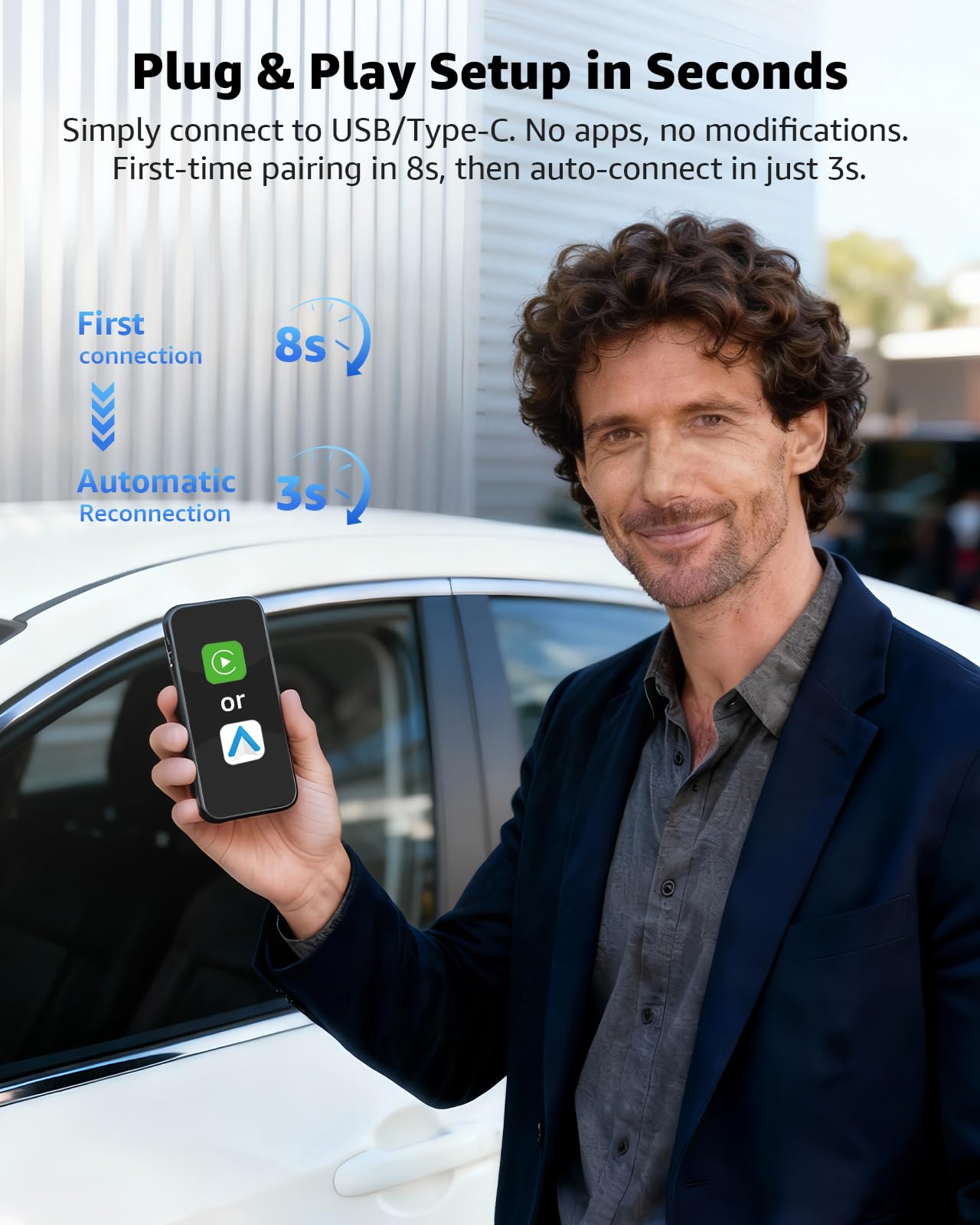 Wireless CarPlay Adapter, CarPlay Wireless Adapter Plug & Play USB/USB-C, 2-in-1 Converts Wired to Wireless CarPlay, Android Auto Wireless Adapter, Compatible with iPhone iOS 10+ & Android Auto — view 6