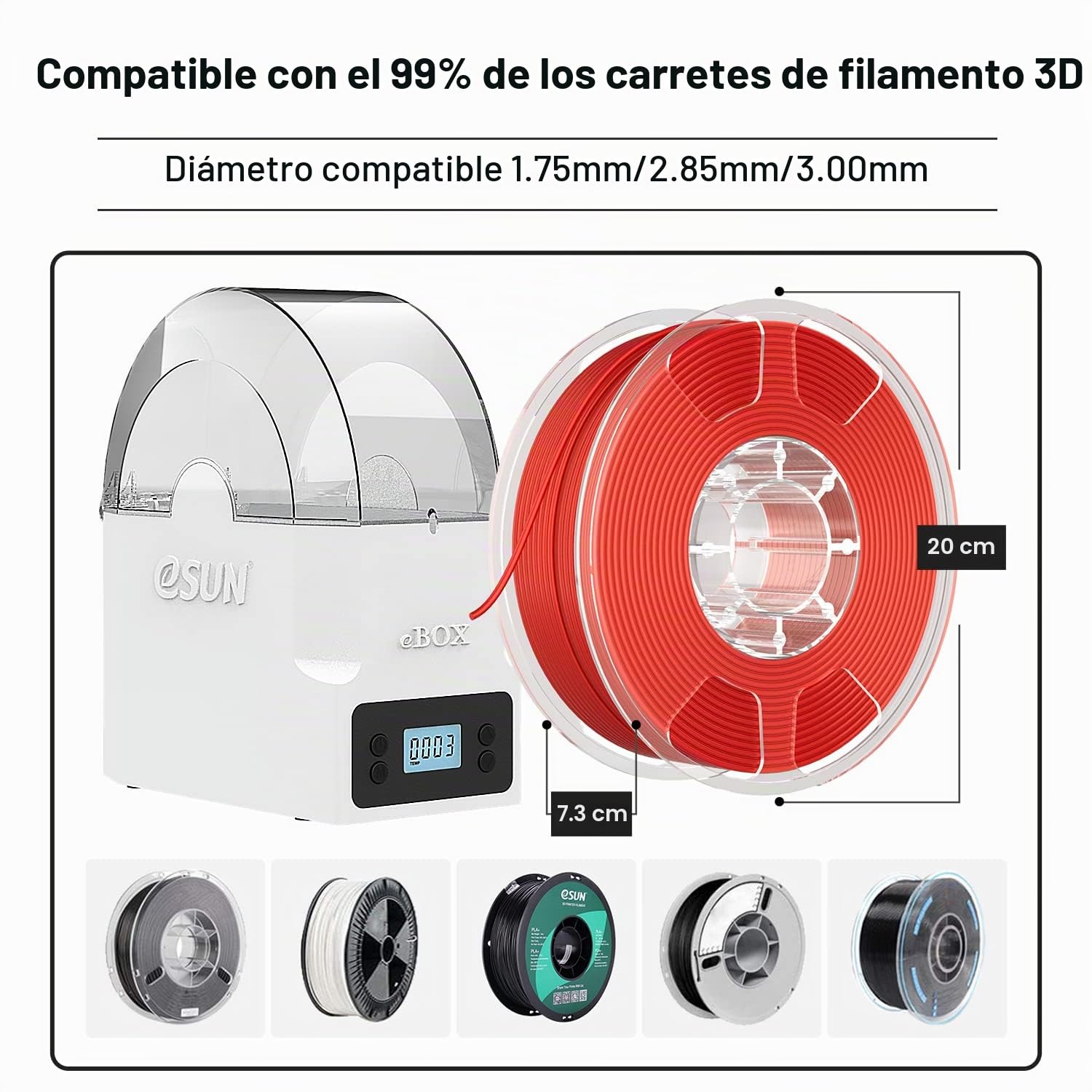 eSUN eBox Lite Actualizado Caja Secadora de Filamento para Impresora 3D, Caja Secado Almacenamiento, Mantener Filamento Seco Durante Impresión 3D, Compatible con Filamento 1.75mm, Soporte de Carrete